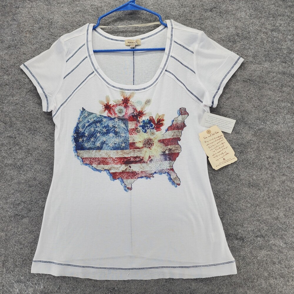 One World Shirt Womens Large Short Sleeve White USA